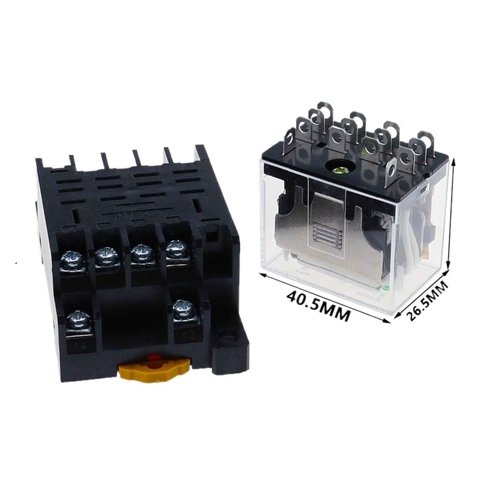 1 juego de relé de potencia LY4NJ HH64P CA 110 V, 220 V, 12 V, 24 V, 14 pines, 10 A, contacto plateado, bobina 4PDT con base de zócalo PTF14A(AC,12V)
