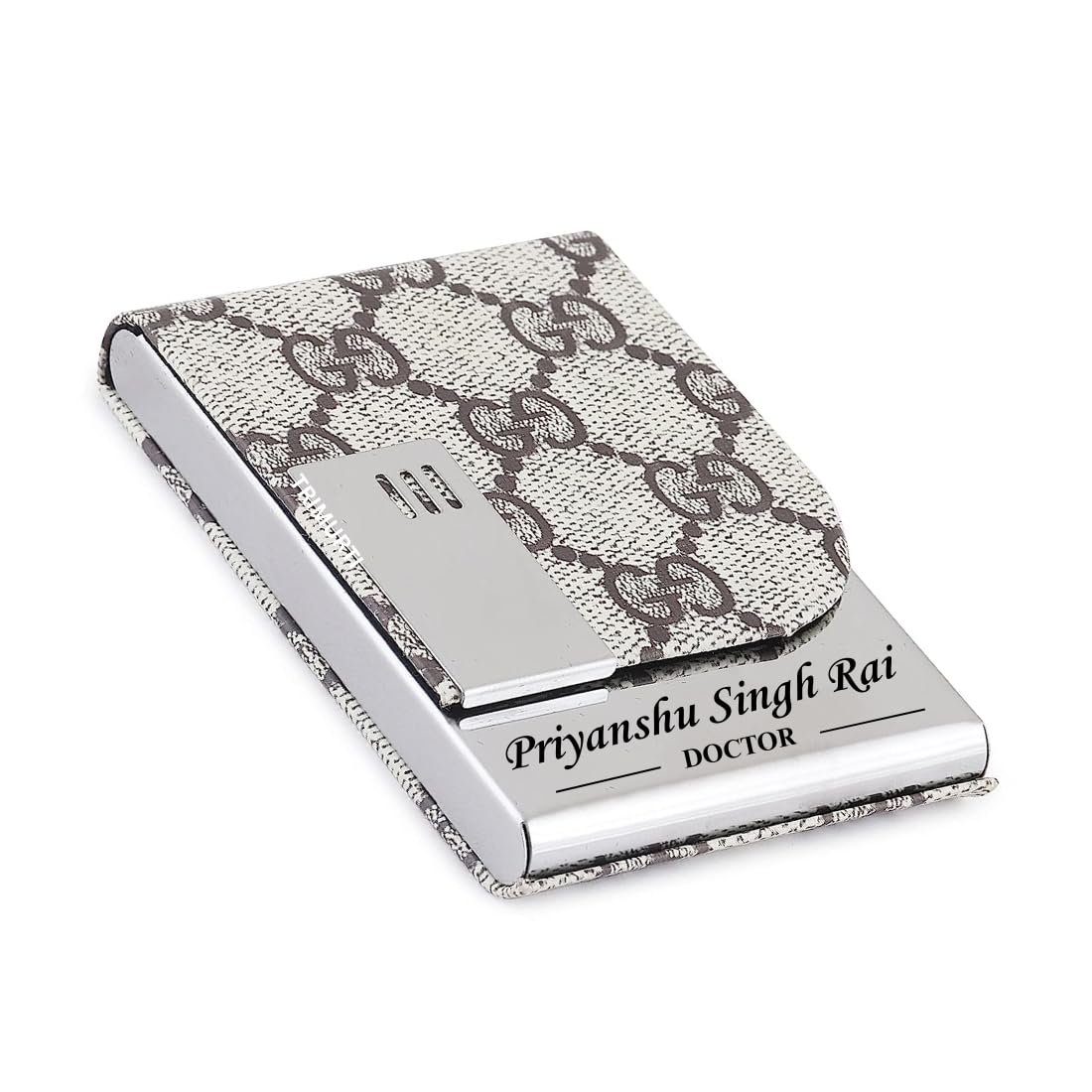 custom Trident Stainless Steel Debit Credit ATM Business Visiting Card Holder for Men Women Cream-picture-16