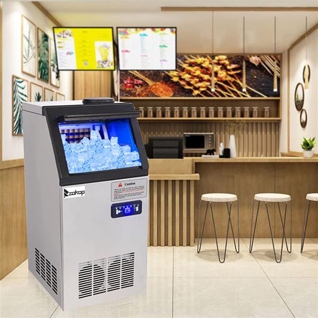 ZOKOP Commercial Ice Maker 110Lbs/24H, Stainless Steel Ice Machine with 24Lbs Ice Storage Capacity, Freestanding Under Counter ice Maker, Ideal for Home, Office, Restaurant, Bar, Coffee Shop (Box 2 of 2 ICE BIN)