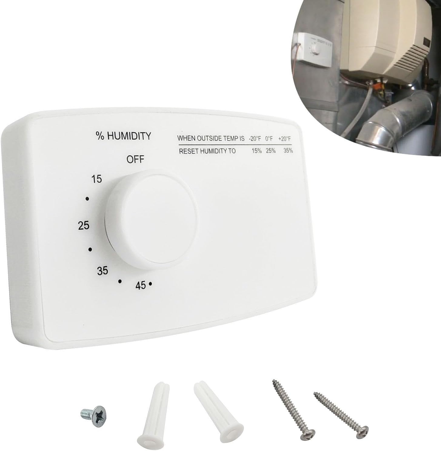 Humidistat Switch 4655, Manual Digital Control for Whole-House Duct or Wall Mounted Humidifier, 24VAC, White