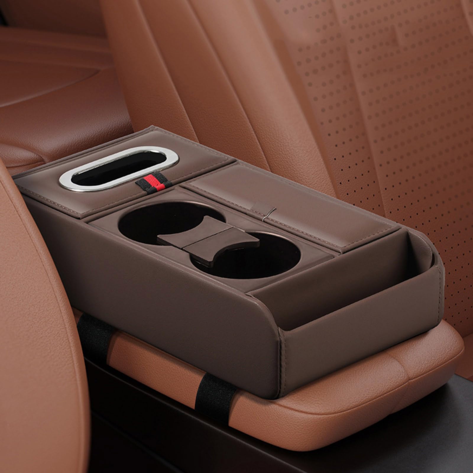 Organizer per Bracciolo Auto per Ford Mondeo 1993–2022, Scatola Portaoggetti, Multiuso Tappetino per Bracciolo Auto, Accessori Interni Auto, Organizer Consolle,C Brown