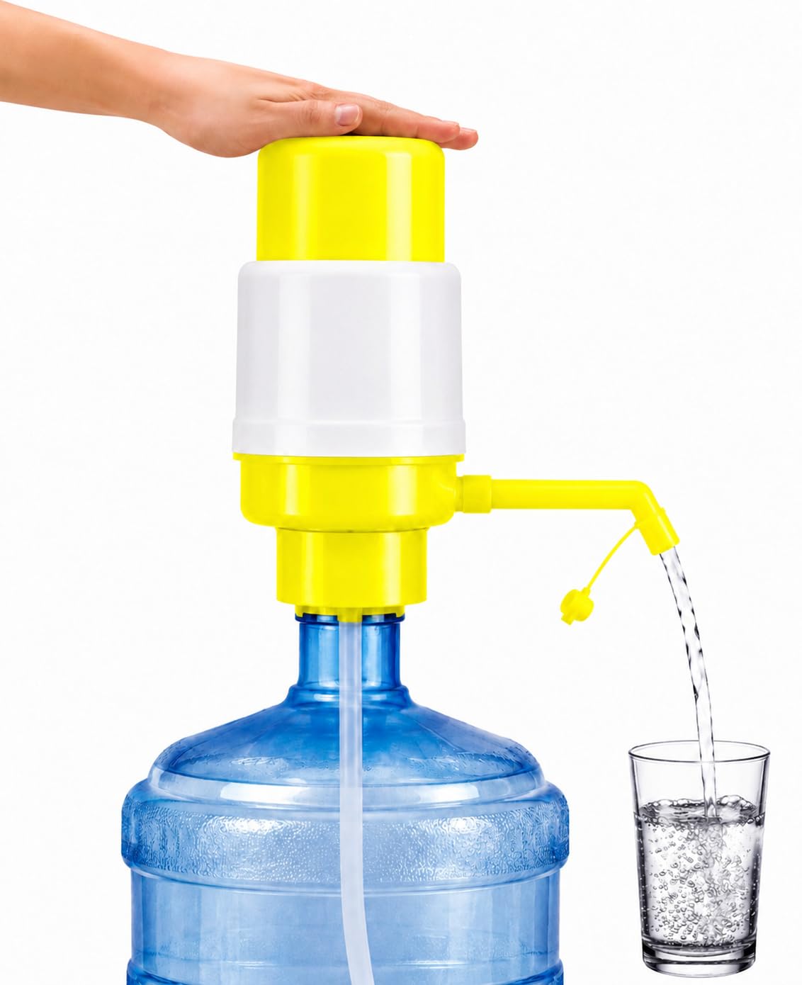 Manual Water Dispenser Pump for 20-25 Litre Bottles | Portable Hand Press Water Pump| Food Grade Material| Easy Installation | Complimentary Glass Included (Sunshine Yellow)-image-25
