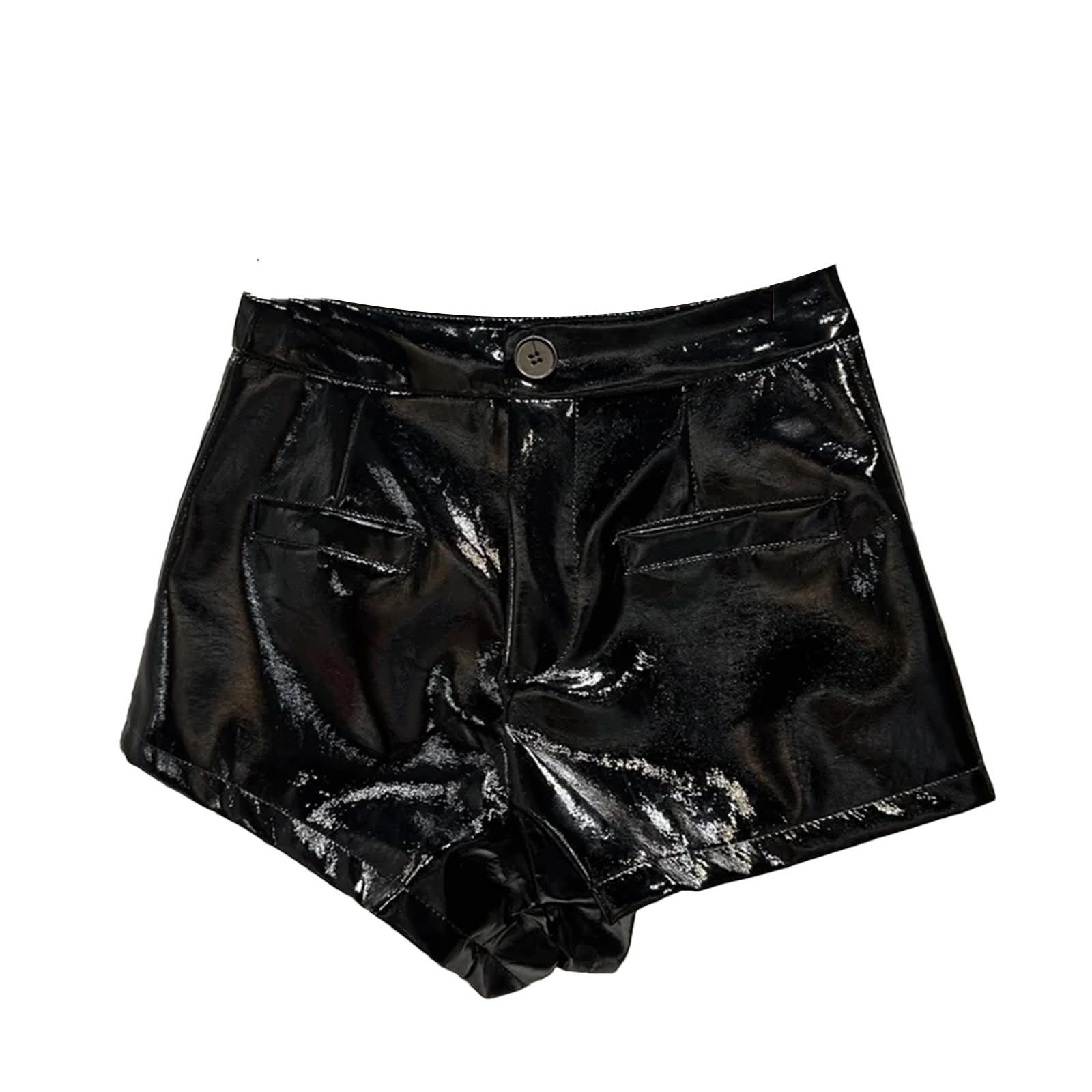 Women’s Cross-Front PU Leather Hot Pants Bodycon Silhouette with Mesh Inserts Party Vacation Essential Black