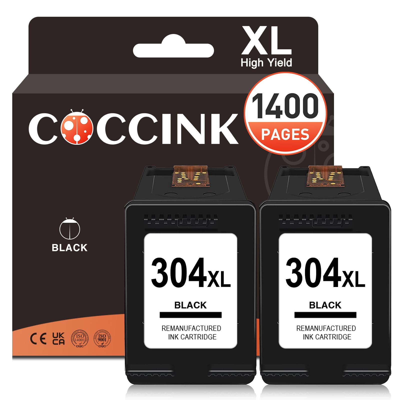 COCCINK 304XL Tinta para HP 304 XL Negro para DeskJet 2620 2630 2635 2655 deskjet 3700 3720 3730 3735 3755 3760 Envy 5000 5010 5020 5055 5052 (2 Negro) Cartuchos para HP 304 Remanufacturado