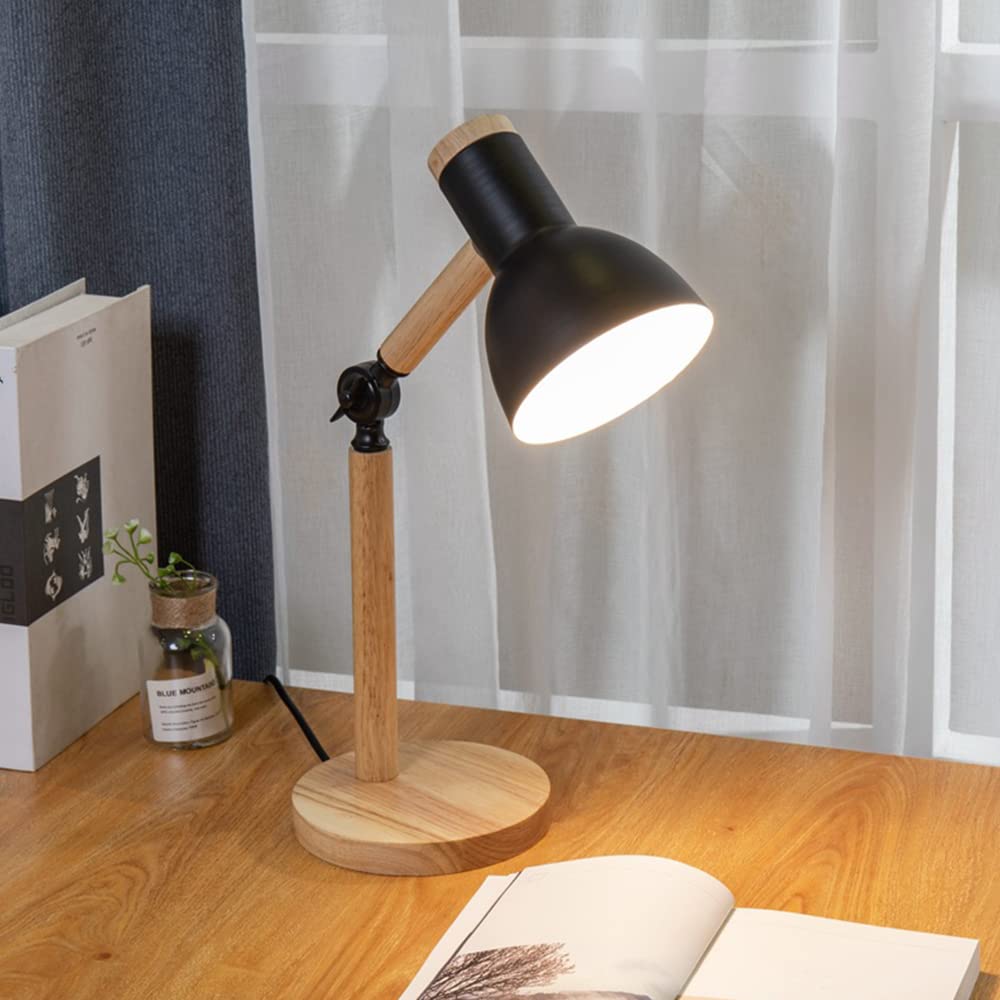 Lámparas de Escritorio Lámpara de Mesa de Madera y Metal Lámpara de Escritorio Ajustable Lámpara de Noche de diseño Retro Dormitorio Sala de Estar