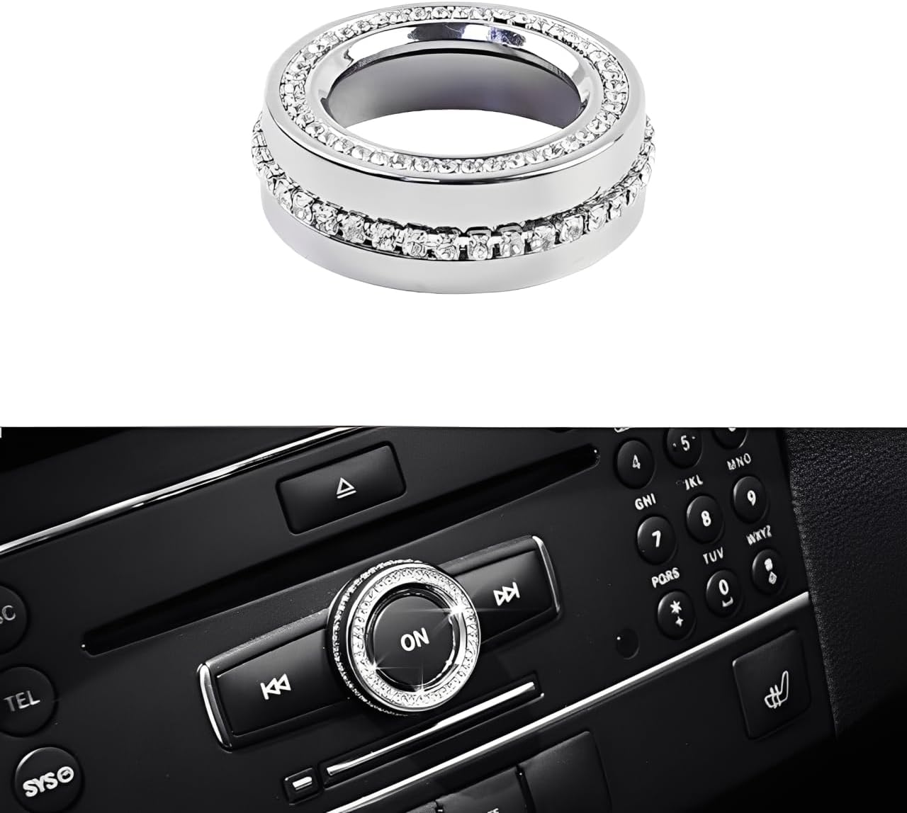 Angelguoguo Bling Diamond Style Volume Knob Cover Fit for Mercedes Benz A Class B Class GLK GLA CLA GLE ML GL Auto Interior Accessories Multimedia Sound Volume Knob Covers (Silver Style)