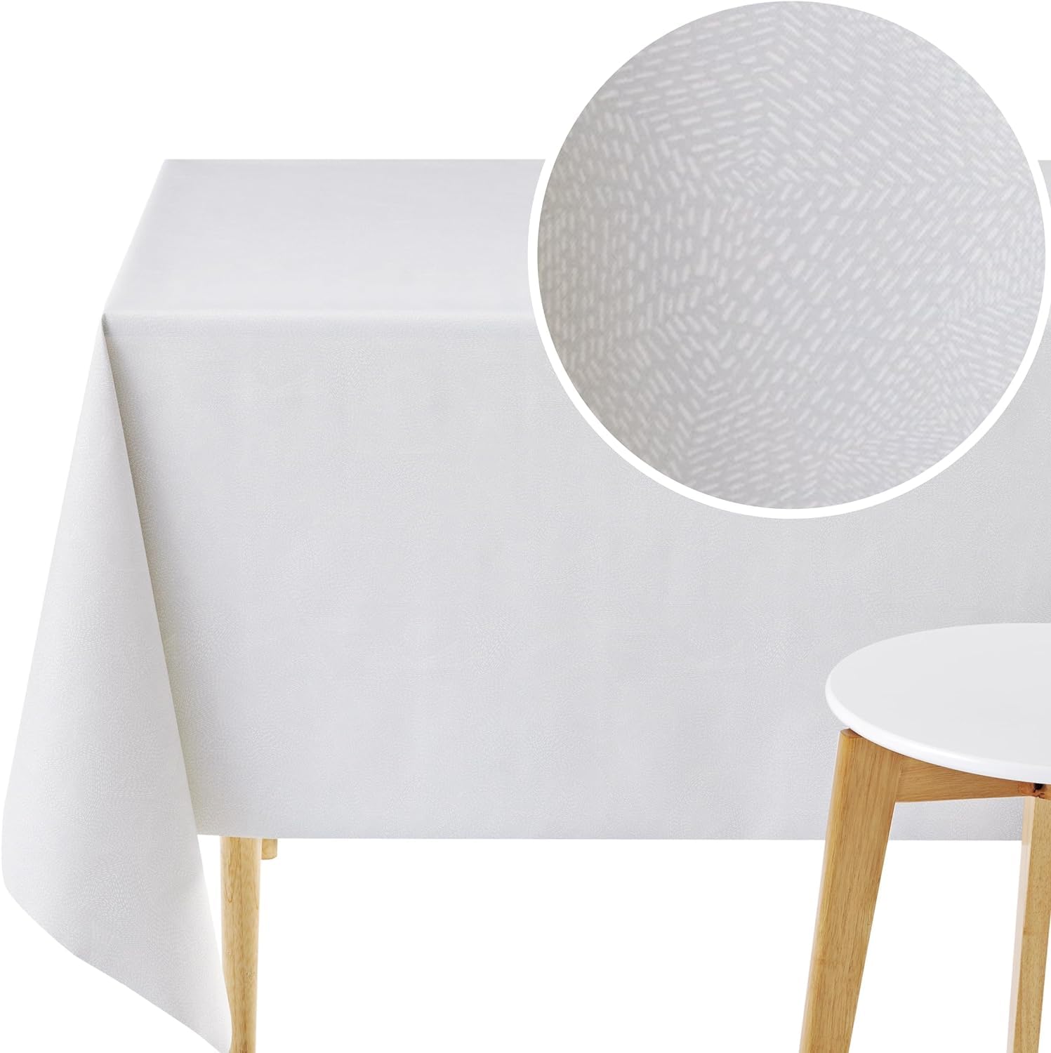 KP HOME Waterproof PVC Table Cloth - Square Oilcloth 55 X 55 in | 140 X 140 cm - Minimalistic Dash Lines Plastic Tablecloth Wipe Clean - Wipeable Garden Table Cover in Classic Grey