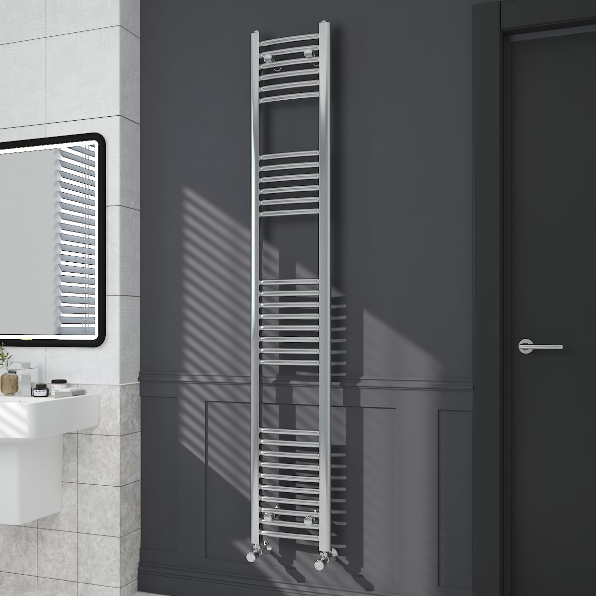 Warmehaus Contemporary Curved Bathroom Heated Towel Rail Radiator Rad 1800 x 300mm - Chrome