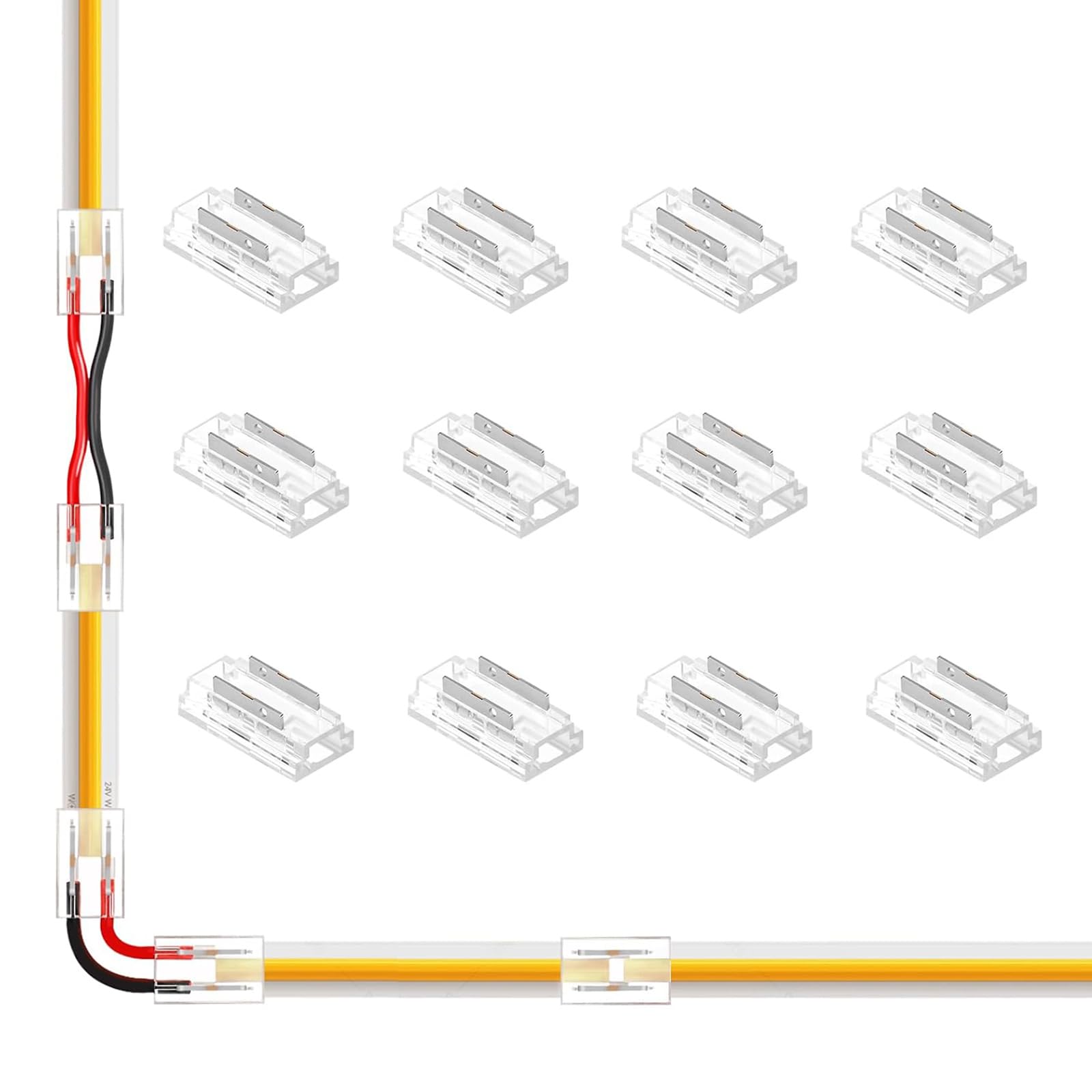  LED Streifen Verbinder 2 Polig, 12 Stück, Transparent für SMD/COB-Lichtstreifen
| Transparent LED Streifen Verbinder 2 