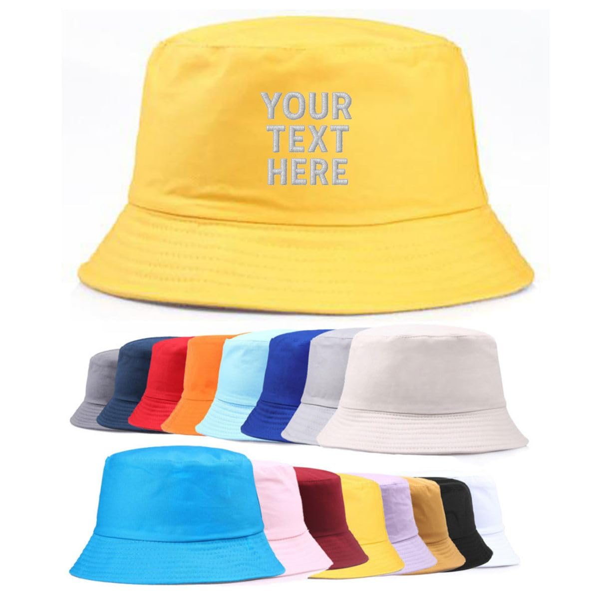Van Der Linn Personalised Embroidered Cotton Adult Fisherman Bucket Hat Men Women (Yellow)