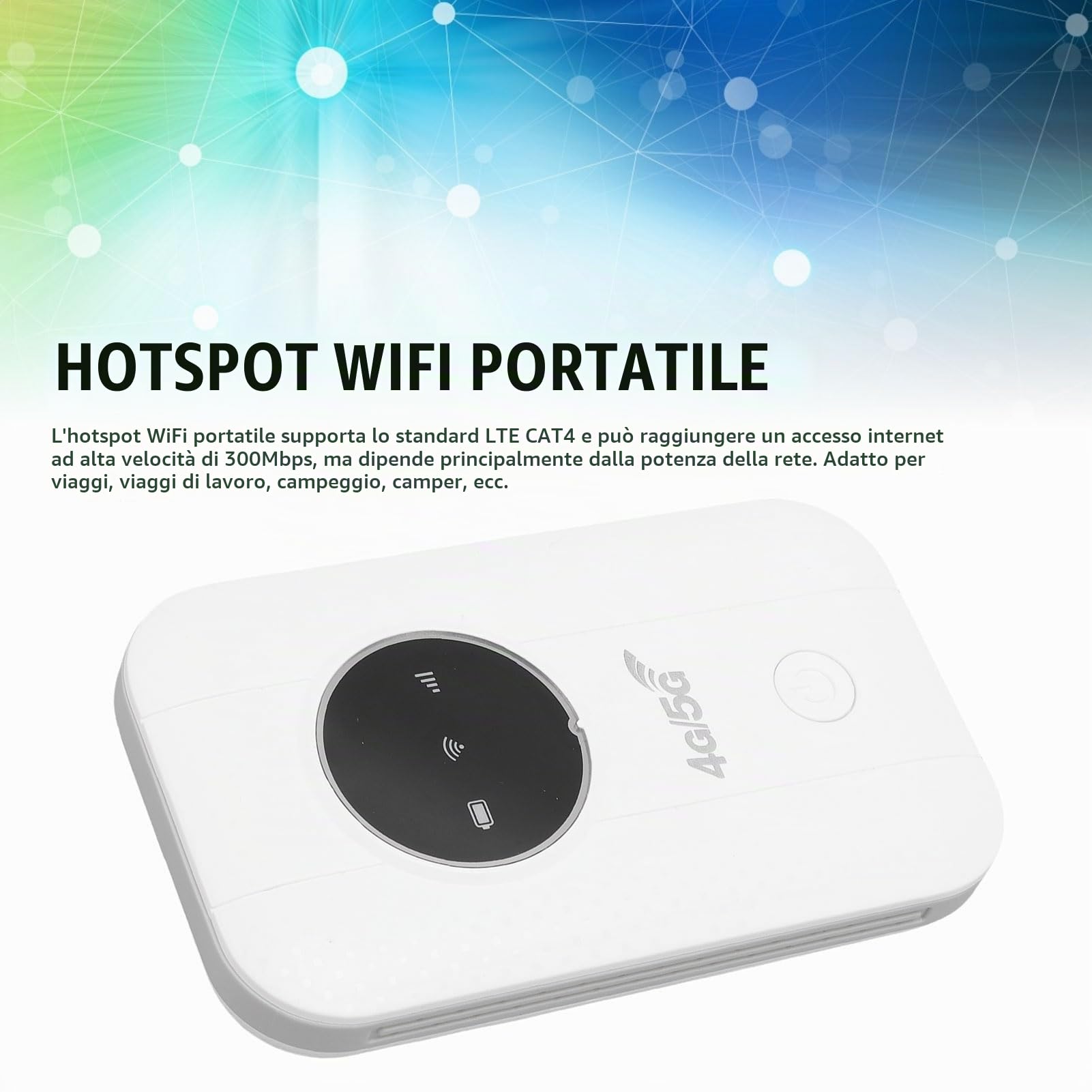 Hotspot WiFi Portatile, Router Mobile 4G 5G 300 Mbps con Slot per Schede SIM, per Supporti di Viaggio 10 Dispositivi USB C Potenza