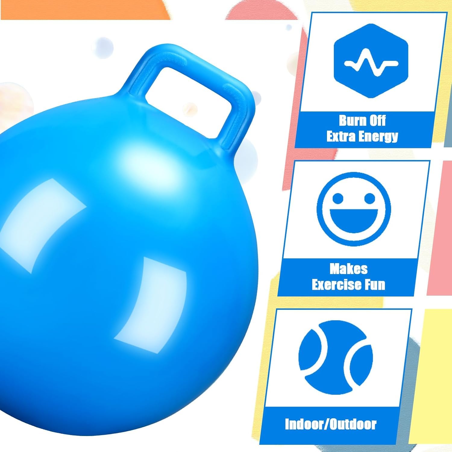 HOMAVA Sit and Bounce Rubber Hop Ball with Handle Jumping & Bouncing Ball Toys Indoor & Outdoor Kids Exercise Gym Sport Hop Ball for Kids,Boys,Girls,Adults (Size 45Cm/18Inch,Multicolour) - Image 4 thumbnail