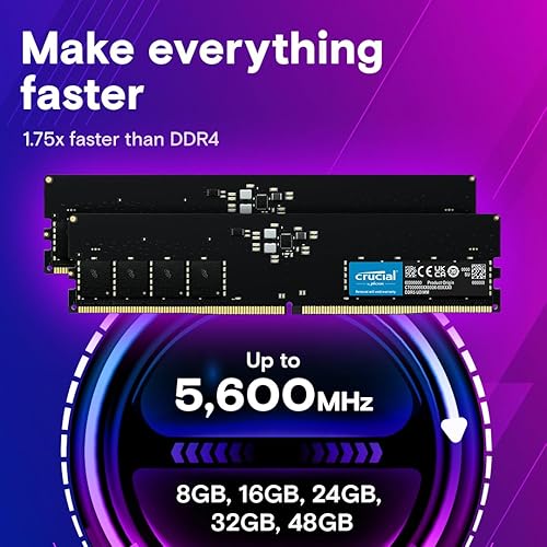 Miniatura 9 de Crucial RAM Kit de 32 GB (2 x 16 GB) DDR5 5600 MHz (o 5200 MHz o 4800 MHz) Memoria de escritorio CT2K16G56C46U5