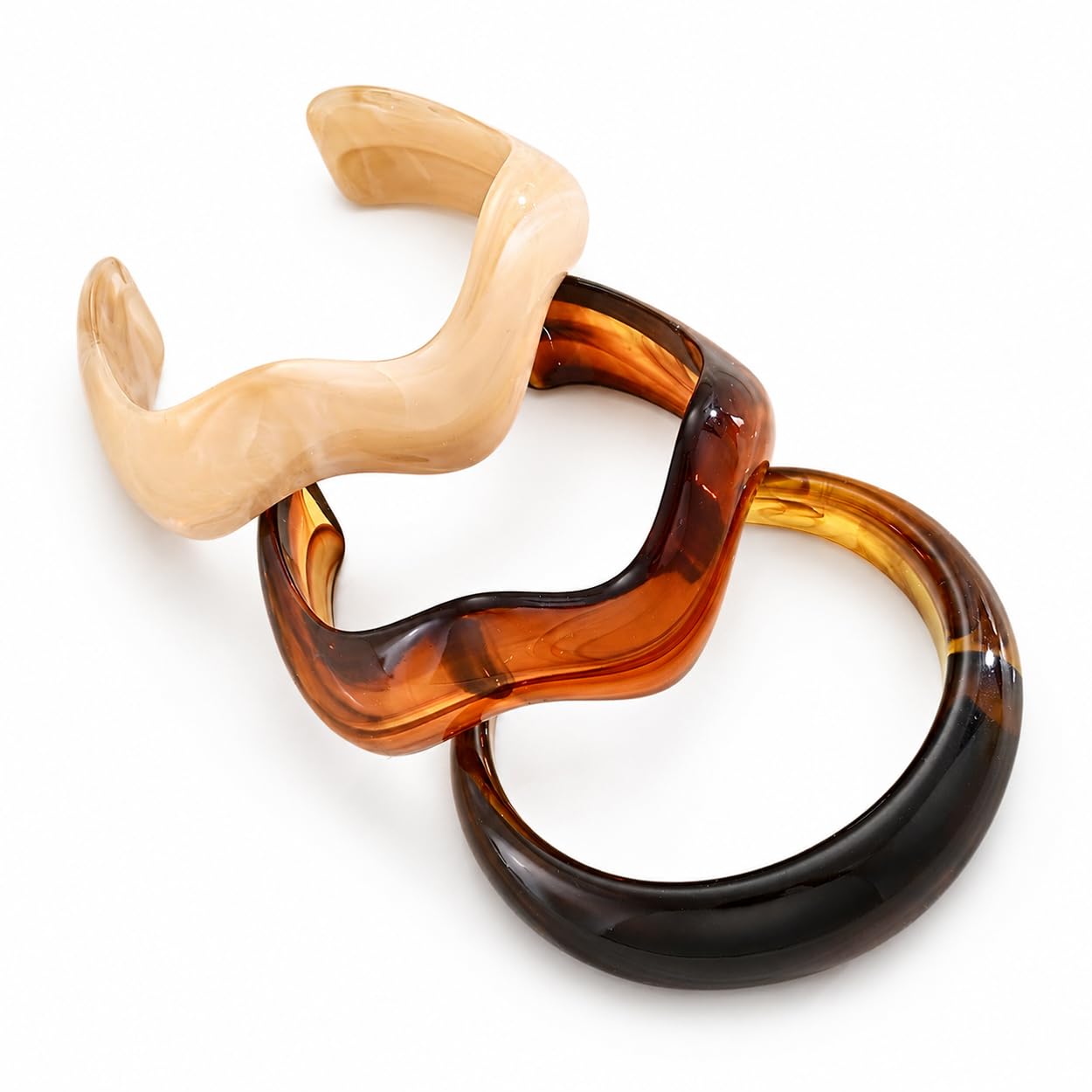 shining diva fashion Set of 3 Glossy Resin Bracelets for Women | Brown Acrylic Cuff Kada Bangles | Stylish Western Jewellery Gifts for Girls (17628b)-picture-48