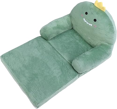 Miniatura 8 de Sofá para niños, cómodo al tacto, sofá plegable de dinosaurio para niños, extra suave de 2 asientos, 2 en 1, silla abierta o cama plegable, tumbona