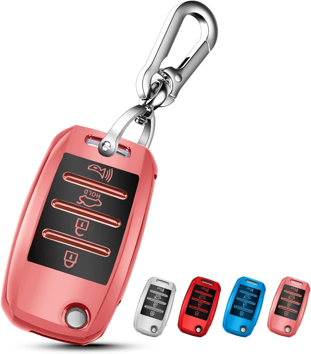 QBUC for KIA Key Fob Cover Case with Keychain(Red) | for 2013 2014 2015 2016 2017 Kia Sorento Sedona Soul Rio etc (Flip/Folding Key)