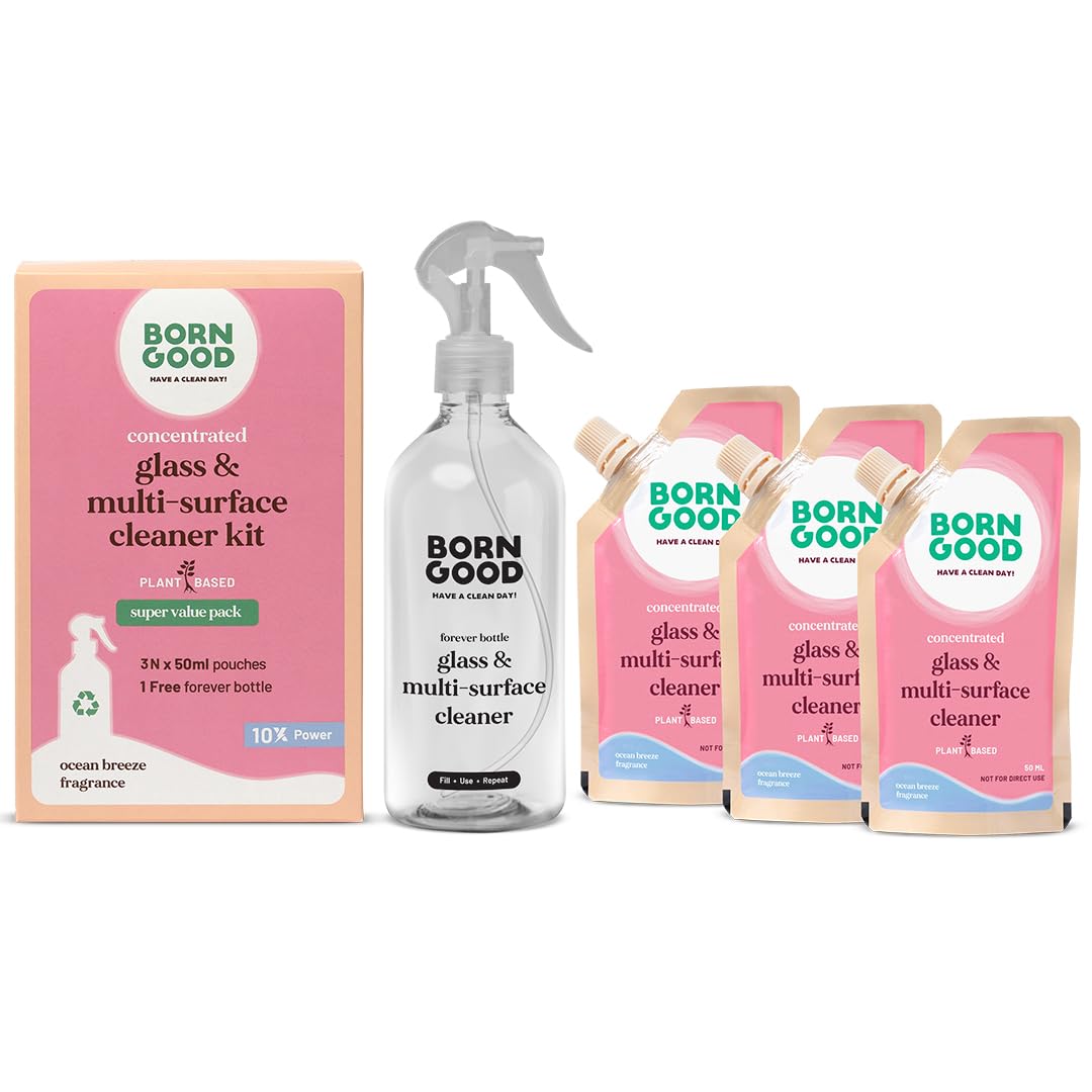 Glass & Multi-Surface Cleaner Concentrate 1.5L Bottle Pack | 1 Pouch 50ml = 500ml Glass Cleaner | Safe on Glass, Metal, Wood, Ceramic, Marble & More | Non-Toxic | Hypoallergenic Fragrances