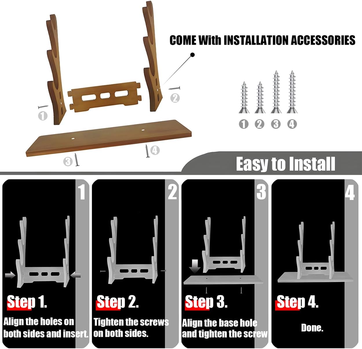 3-Tier Katana Stand, Cosplay Blade Holder,Wood Sword mount for Samurai Sword,Lightsaber Stand, Tanto Display The Best Gift for Sword Stand Lover.(3 Tier Brown)