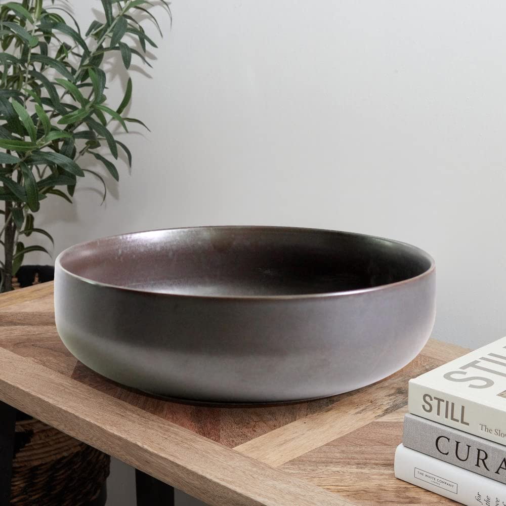 Olly & Rose Oxford - Cuenco grande de cerámica de 26 cm, para ensalada, cuenco decorativo para servir cocina y mesa de café, cerámica negra, cuenco extragrande para pasta