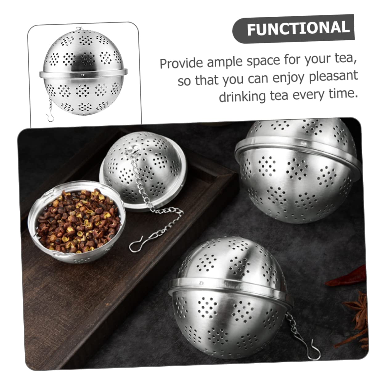 BRIGHTFUFU Essential Tea Infuser Large Tea Strainer Stainless Steel Ball Filter for Brew