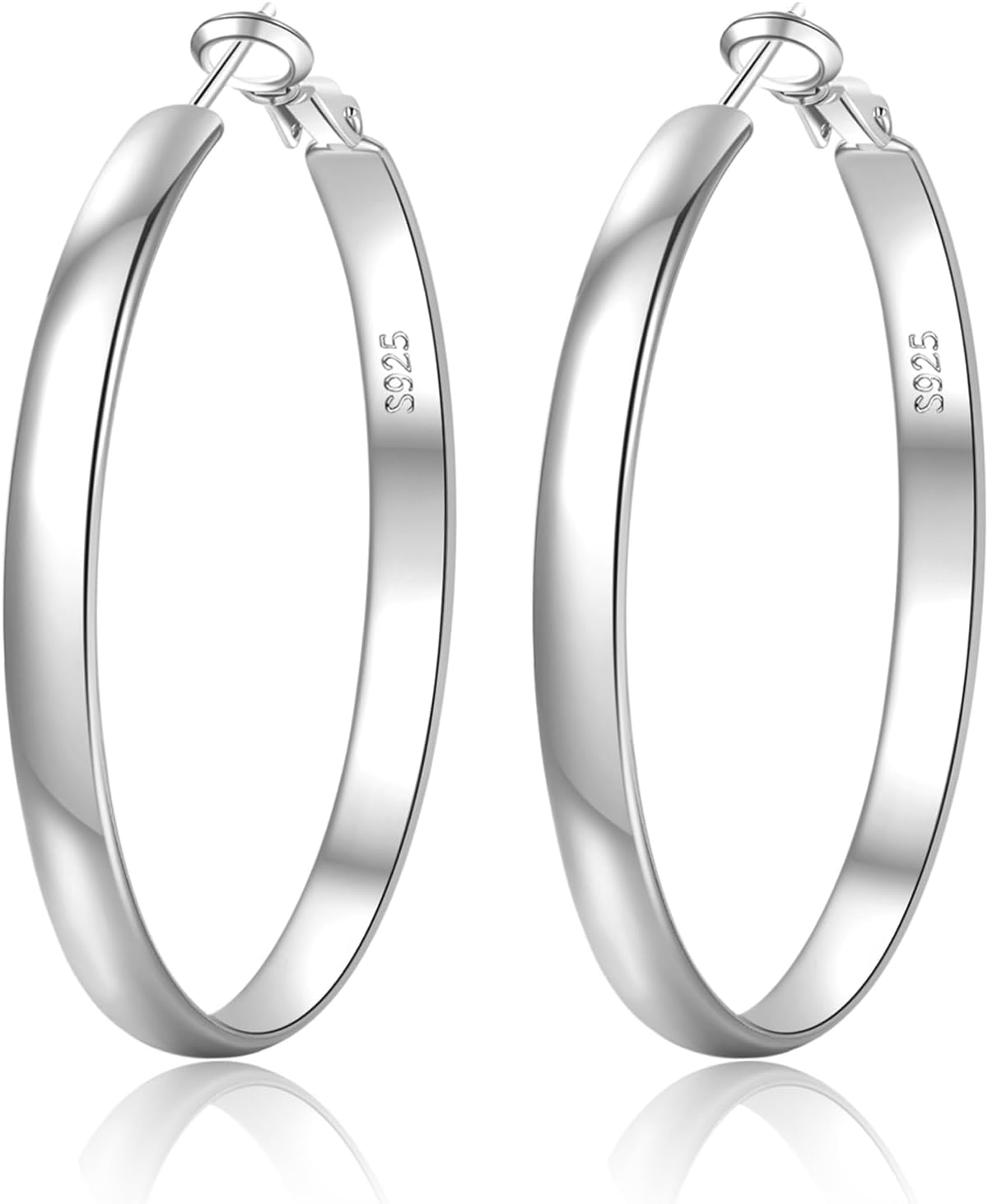 EXGOX 5mm Wide Gold Hoop Earrings for Women,Sterling Silver Hoop Earrings Large Silver Hoop Earrings Hypoallergenic Lightweight 14K Real Gold Plated Big Hoop Earrings for Women 30/40/50/60/70mm