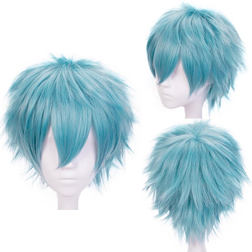 YEESHEDO Unisex Wig Blue Short Bob Anime Cosplay Short Hair Wig, Full Natural Layer, Straight, Fluffy Hair, Party, Costume, Wig for Women, Men, Boys, Girls (Lake Blue) lightblue
