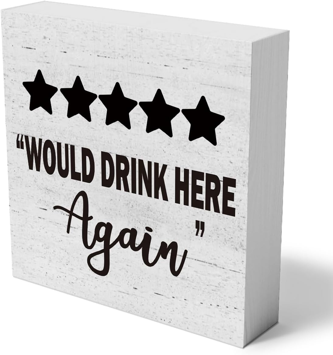 Would Drink Here Again Wooden Box Sign Decorative Funny Drinking Five Stars Wood Box Sign Home Kitchen Bar Decor Rustic Square Decor Sign for Shelf 5 x 5 Inches