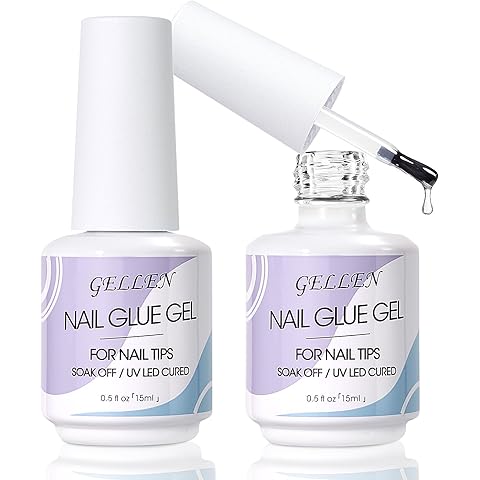 Gellen Nail Glue Gel, 2PCS 15ML 3 in 1 Gel Nail Glue for Acrylic Nail & Base Gel & Nail Strengthener Kit, Nail Glue for Press On Nails False Nails, Super Strong Gel Glue for Nail Extension