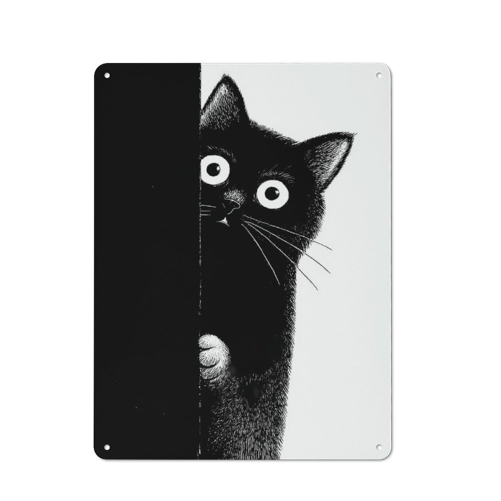 Junmoney Style-11 For Guest Room Or Hallway, Peeking Black Cat Illustration Vintage Metal Sign 40X30cm, New-Space Wall Decor For Home Decor Collectors