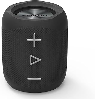 SharpGX-BT180(BK) Portable Bluetooth Speaker, Wireless Stereo Sound, Splashproof Rechargeable Compact Speaker with Call Answering, Google & Siri Compatible – Black
