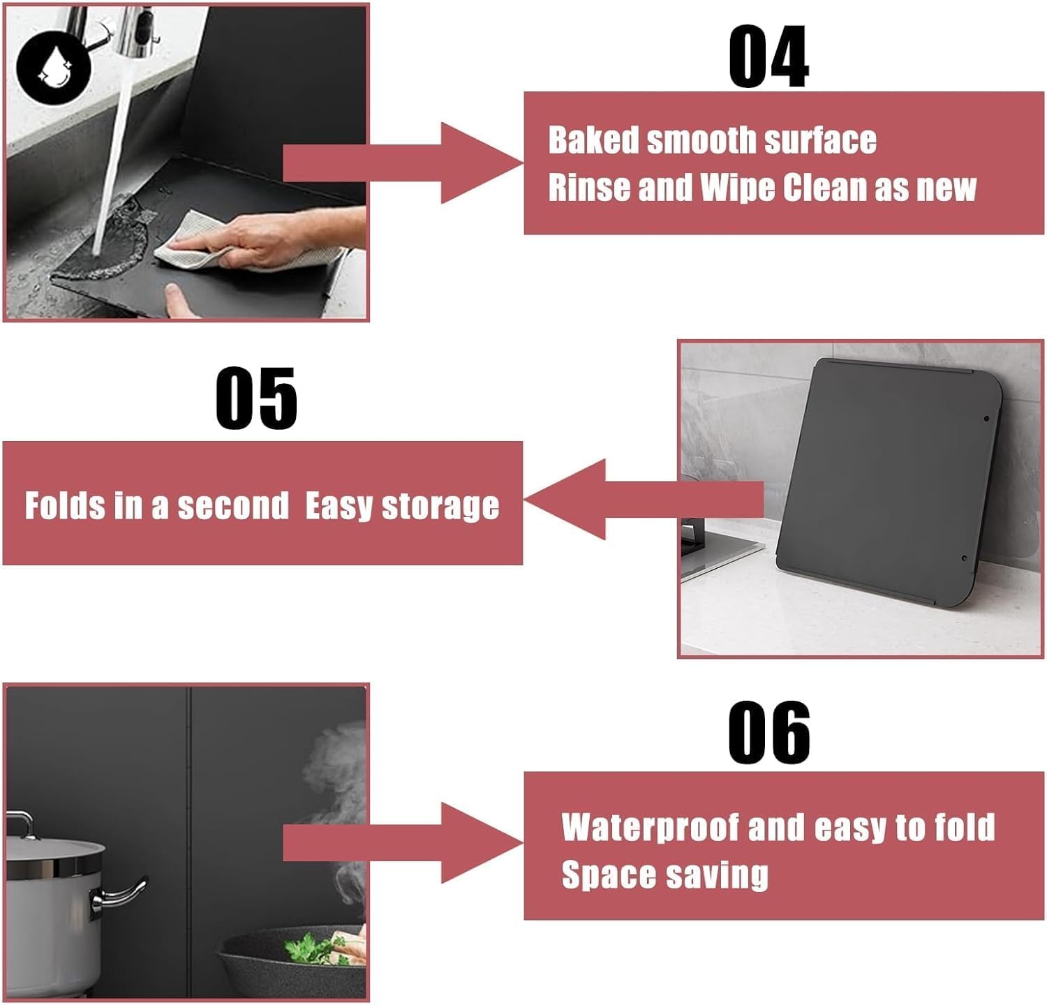 Oil Proof Splatter Guard, Foldable Baffle for Frying, Stove Heat Insulation Sheet, 4 Sided Grease Protection for Cooking