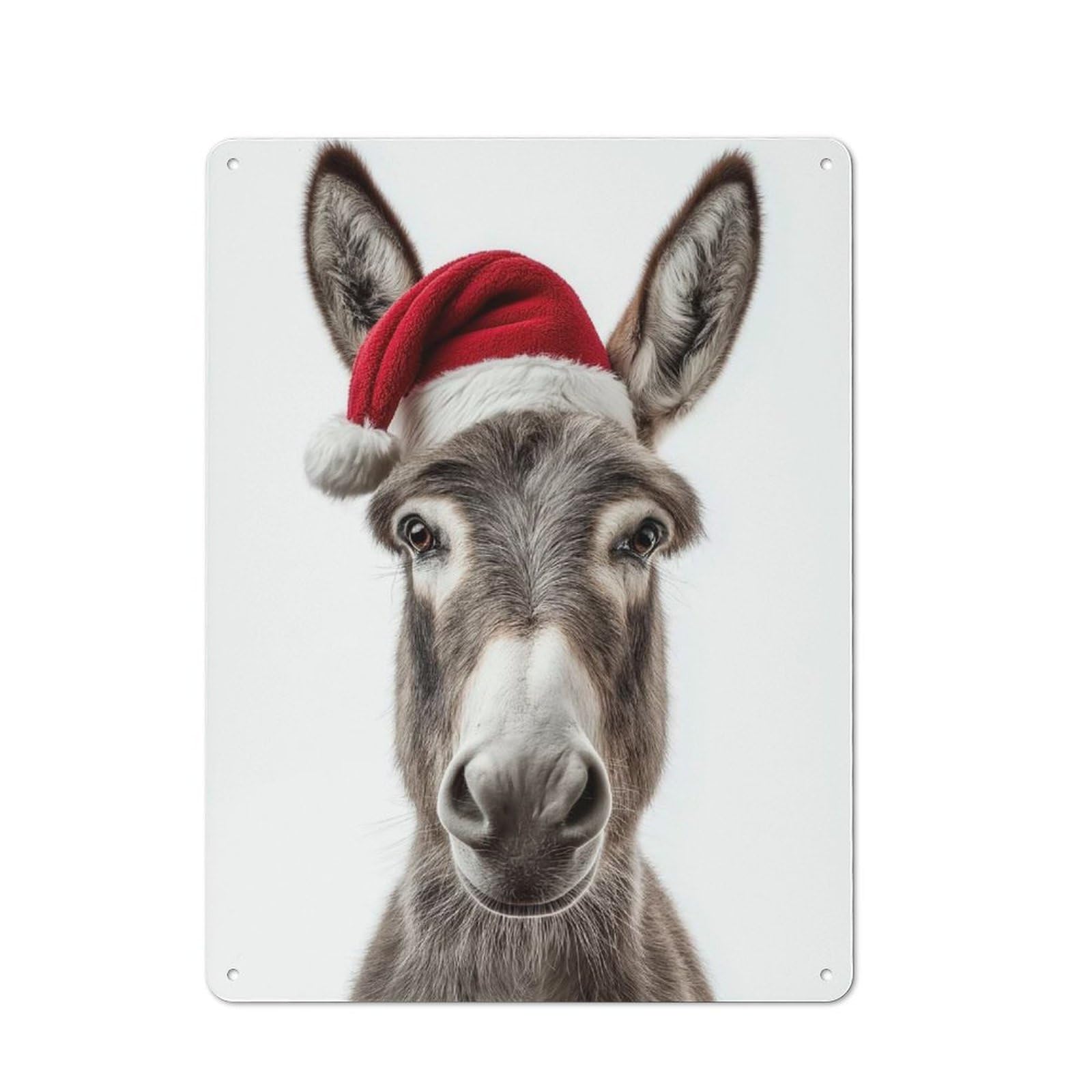 Junmoney Christmas Donkey With Santa Hat Portrait Rustic Tin Sign 40X30cm For Garden Room Or Summerhouse, New-Space Wall Decor For Garden Room Decor Fans