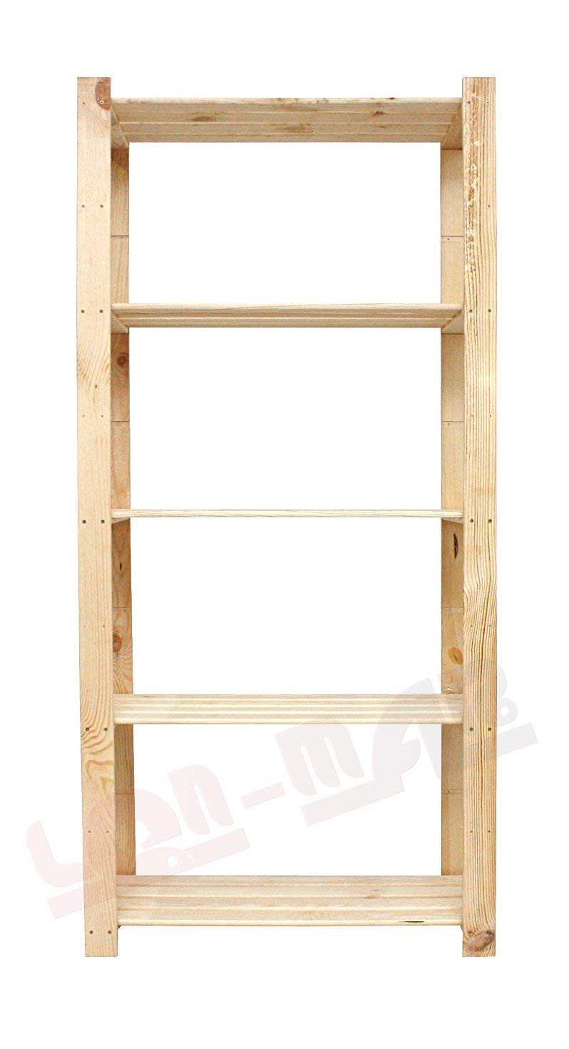 Scaffale in legno massiccio B-24, 5 ripiani, 170 x 80 x 40 cm