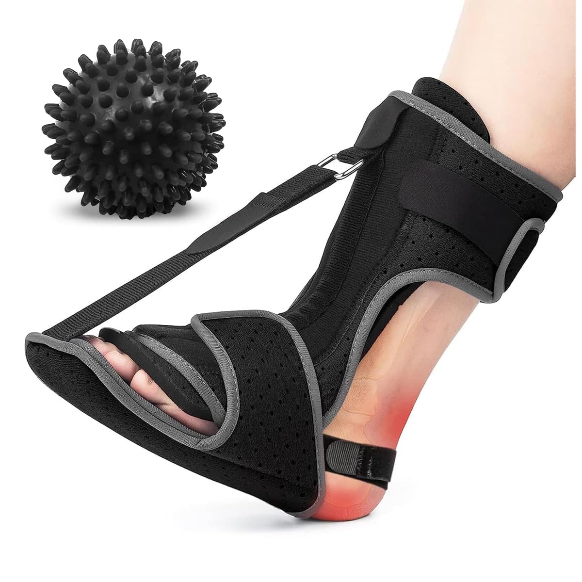 HANNEA® Plantar Fasciitis Night Splint with Massage Ball, Adjustable Foot Drop Brace with Dual Bendable Aluminum Support Strips, Breathable Stretch Boot for Heel Pain Relief, Achilles Tendonitis-picture-10