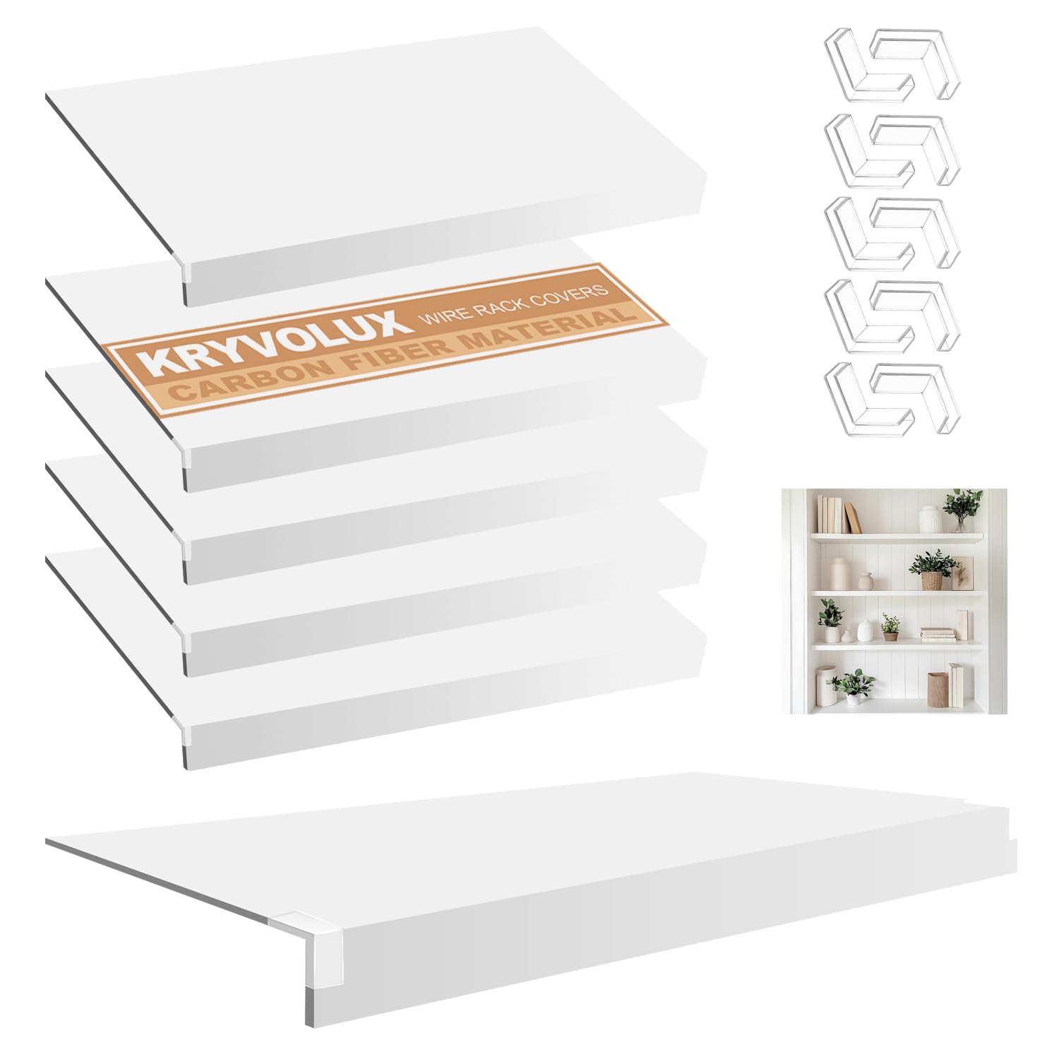 5 Pcs Wire Rack Covers Carbon Fiber Material 32x12x3 inch Pantry Shelf Cover 0.31 inch Thick Removable Closet Wire Rack Shelf Covers,Decoration Kitchen Bathroom Office Shelving (White, 32x12x3 inch)
