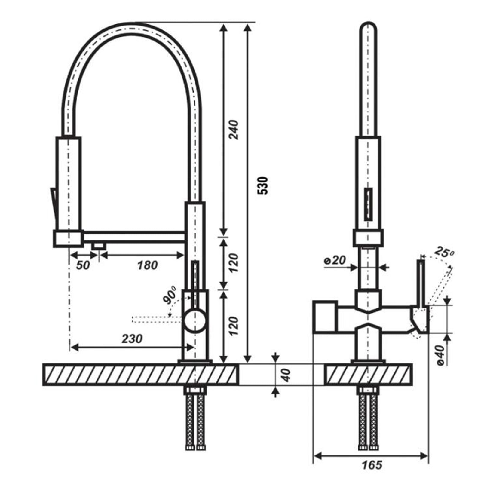 Grifo de Cocina de 3 vías extraíble de latón con Doble manija Flexible y Acabado Cepillado.