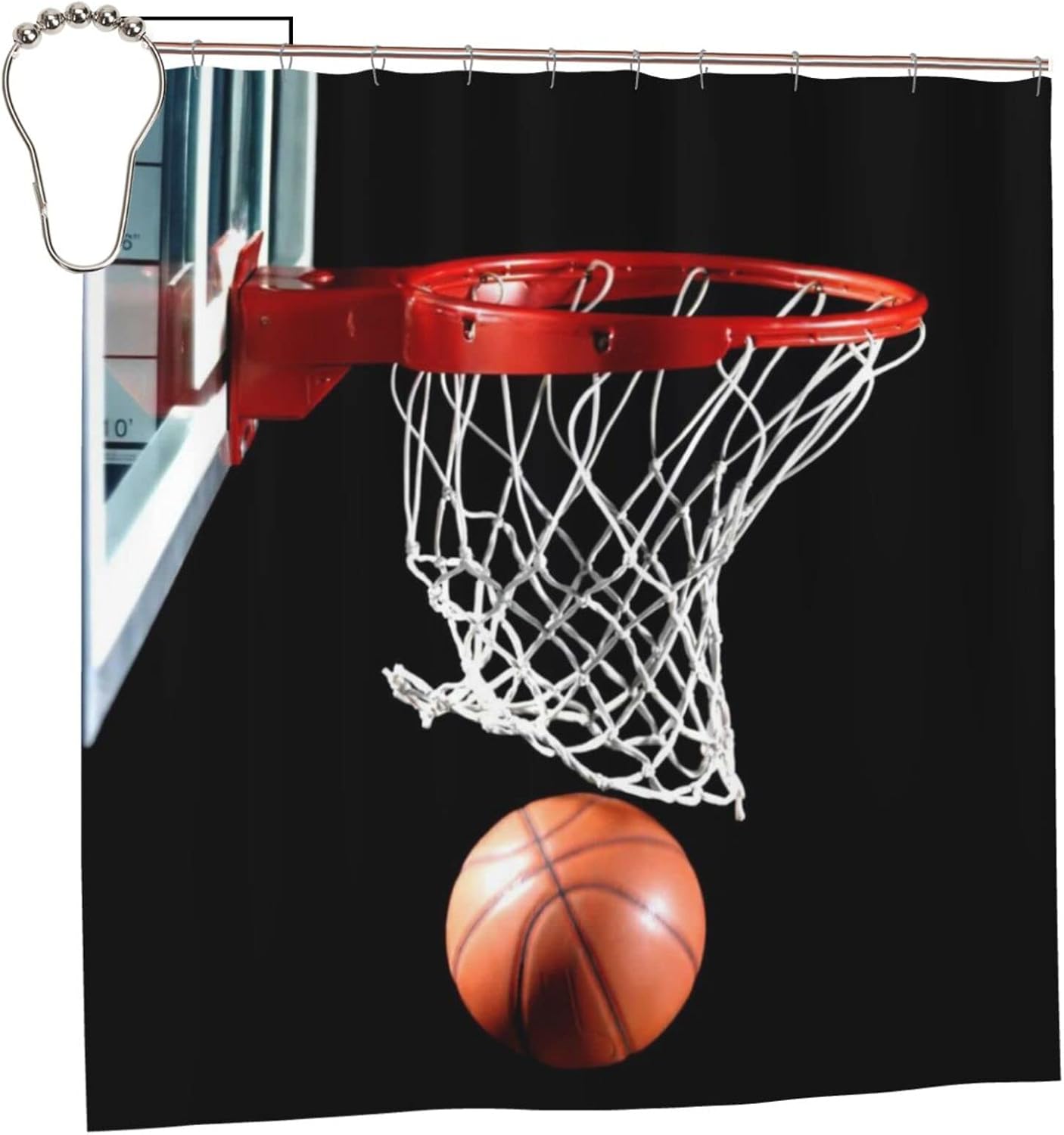 Basketball Shower Curtain, Boys Sports Shower Curtain for Bathroom, Basketball Hoop Modern Black Polyester Cloth Print Shower Curtain 72x72 Inch