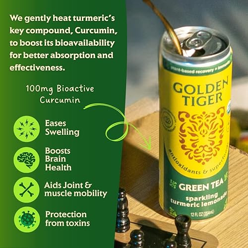 Miniatura 5 de Golden Tiger Limonada de cúrcuma espumosa orgánica, té verde, alivio de la inflamación, apoyo de la inmunidad y bebida de recuperación diaria