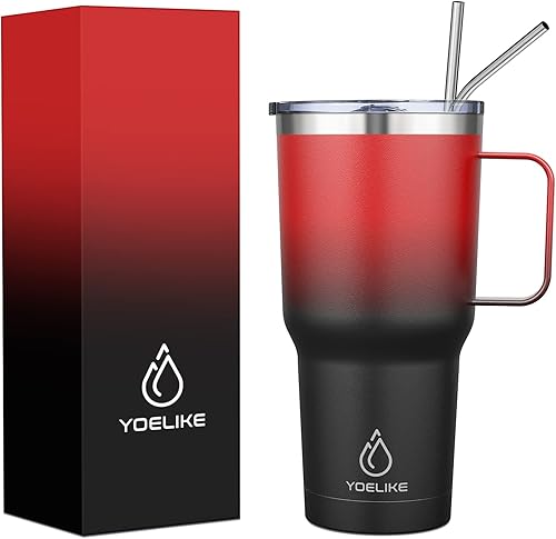 yoelike Vaso de 32 onzas con asa, taza de café aislada al vacío de acero inoxidable para viajes, hogar, oficina, interior y exterior, apto para