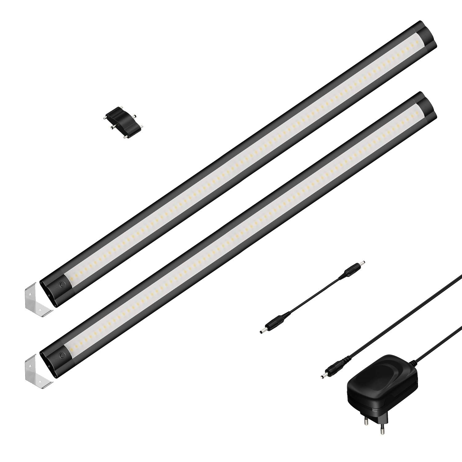 ledscom.de LED Unterbau-Leuchte SIRIS schwarz matt, Eckmontage, flach, je 50cm, je 655lm, weiß, 2er Set