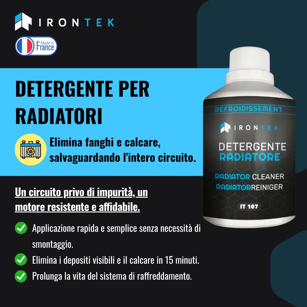 Pulitore Radiatore e Circuito Raffreddamento - IRONTEK - 300ml | IT107 | Anticalcare | Antiruggine | Anticorrosione | Auto e Moto
