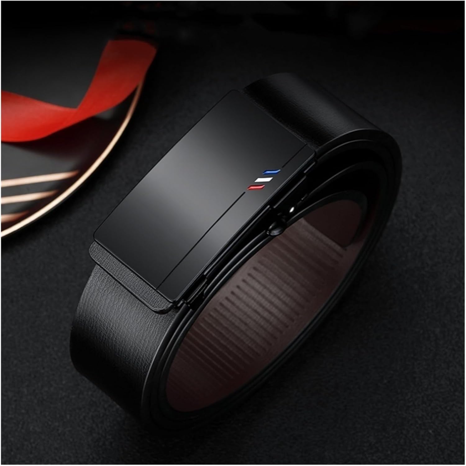 1PCS Men's Leather Belts Fashion Automatic Buckle Male Belts Luxury Designer Black belt 105-160cm Plus size Jeans Belt(140cm,POLO-44-WY) image 3