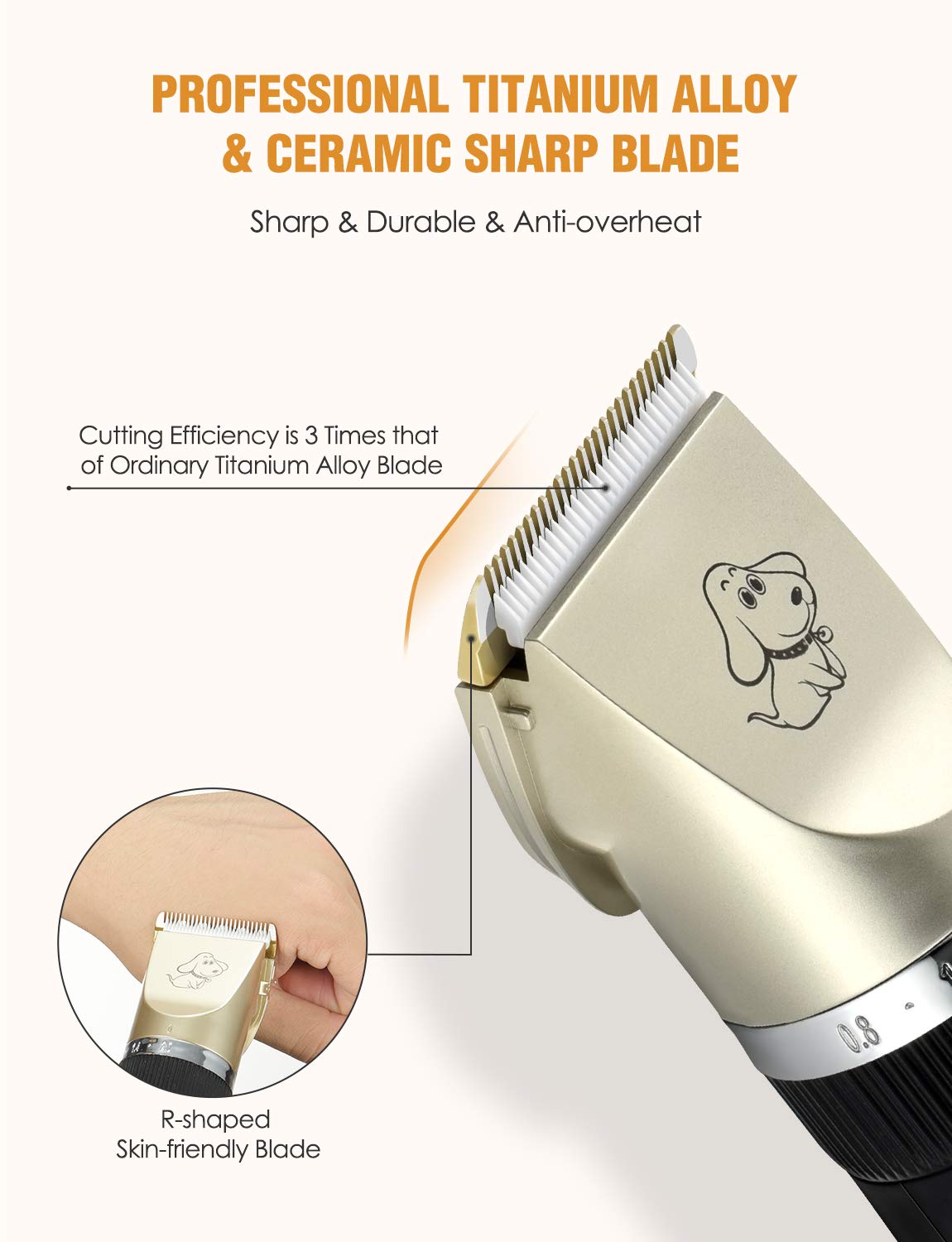 Dog Clippers, OMORC Cat Hair Trimmer Low Noise Rechargeable Cordless