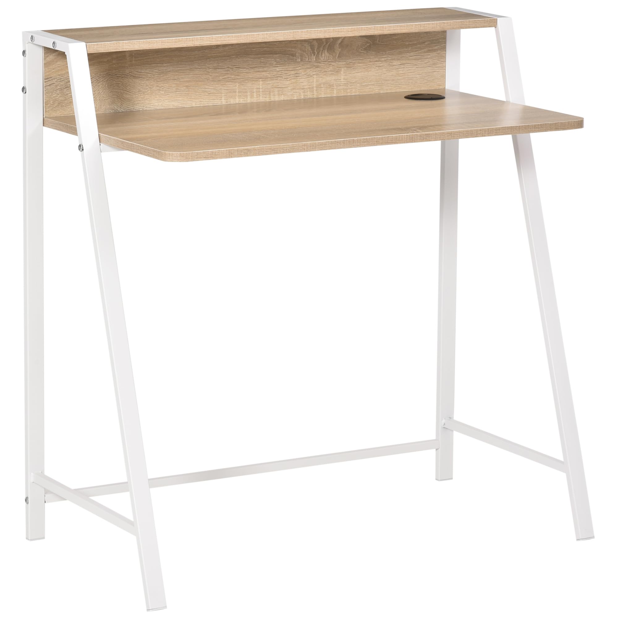 HOMCOM Writing Desk Workstation Storage Shelf 84L x 45W cm White and Oak | Computer Table, Home Office, PC Laptop