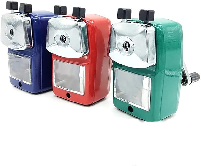 Desktop Sharpener SENRISE Metal Desktop Pencil Sharpener Rotary Pencil-Metal Heavy Duty Body for Office Study Child Student 3 Colors Random Color 11 * 8.5cm (Blue/Red/Green)