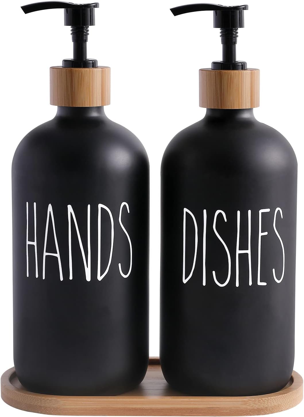 MOMEEMO Glass Soap Dispenser Set, Contains Glass Hand Soap Dispenser and Glass Dish Soap Dispenser. Matte Black Soap Dispenser Suitable for The Kitchen Soap Dispenser, Rustic Kitchen Decor. (Black)