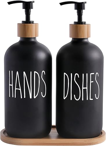 MOMEEMO Juego de dispensador de jabón negro, contiene dispensador de jabón para manos y platos, adecuado para decoración de cocina (negro)