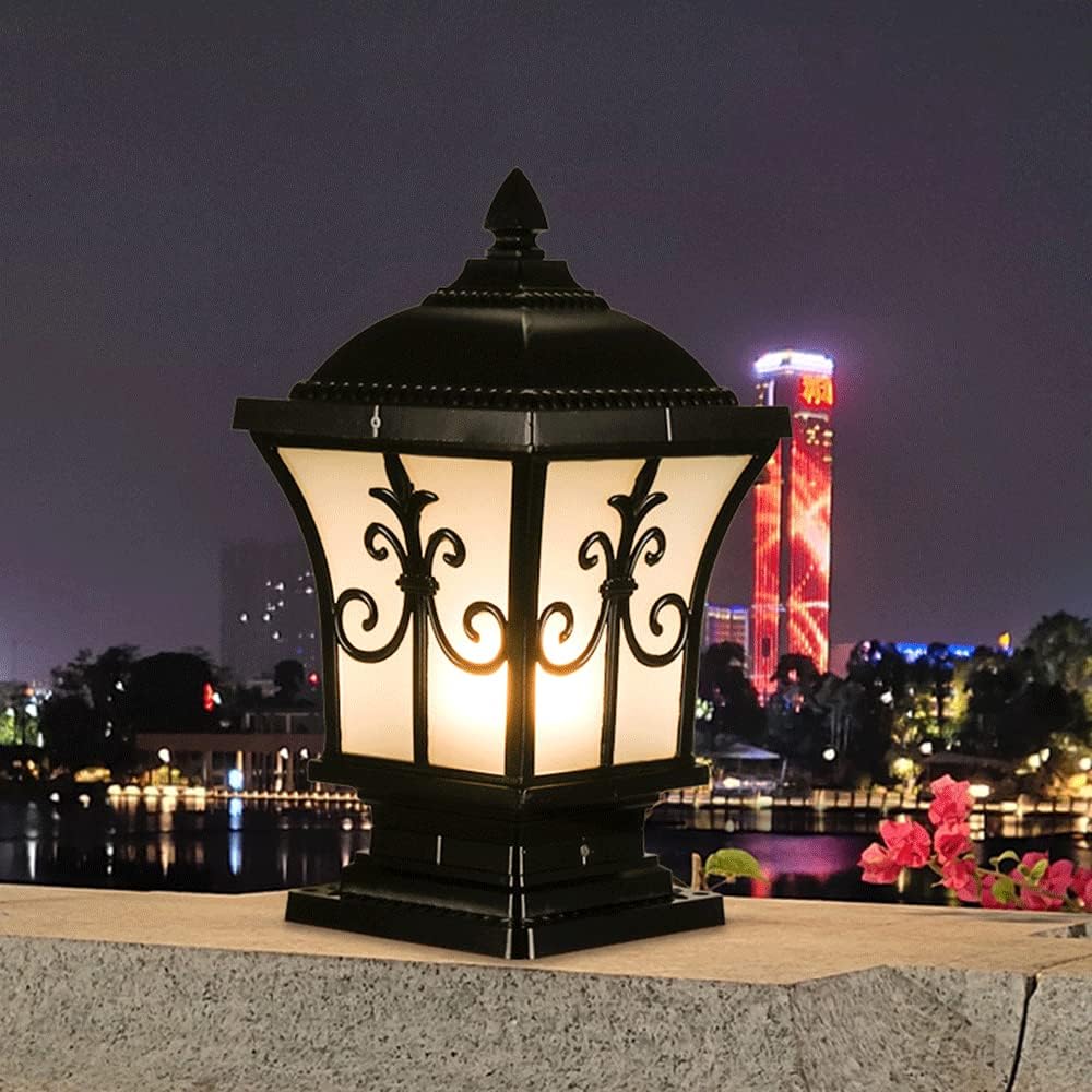Modern Outdoor Floor Lamp Lawn Lamp, Post Lamp, Post Cap with Pillar Mounting Base, Waterproof Outdoor Black Cast Aluminum Fence Pillar Lamp