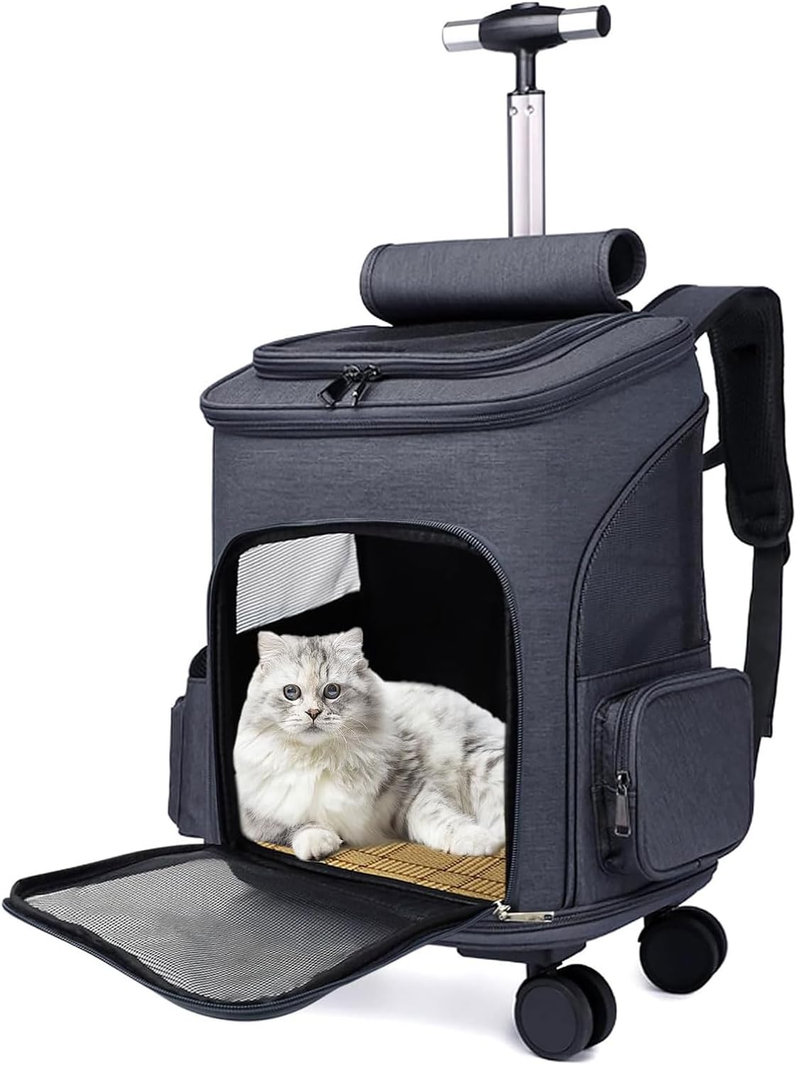 Cat Backpack Carrier with Wheels Rolling Pet Backpack with Wheels for