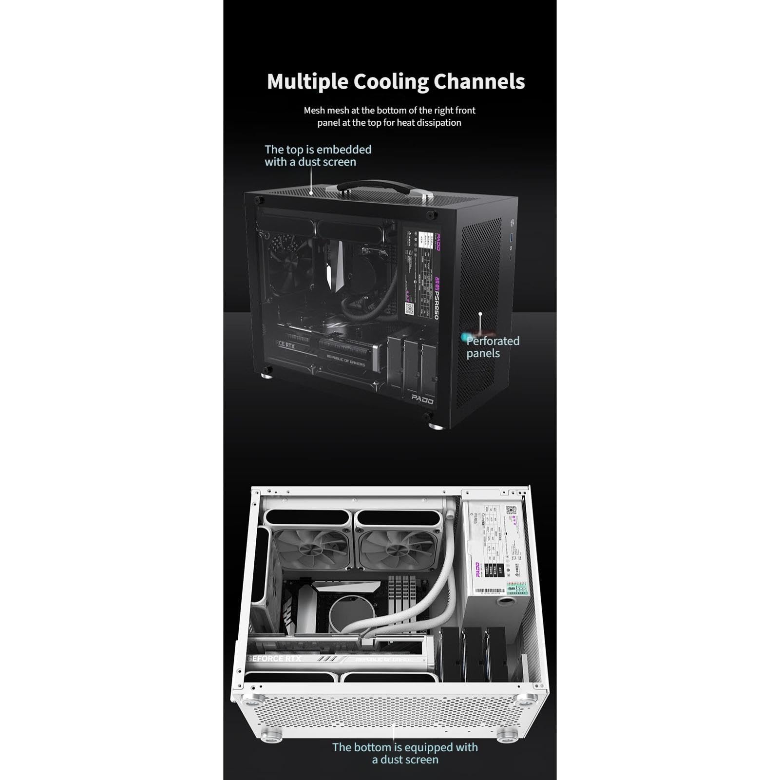upim M-ATX-Gehäuse, Mid-Tower-Desktop-Computer-Gaming-Gehäuse, USB 3.0/Typ-C-Anschlüsse, Gehärtete Glasscheibe, Unterstützt Wasserkühlung, Leicht Zu Bewegen(White)